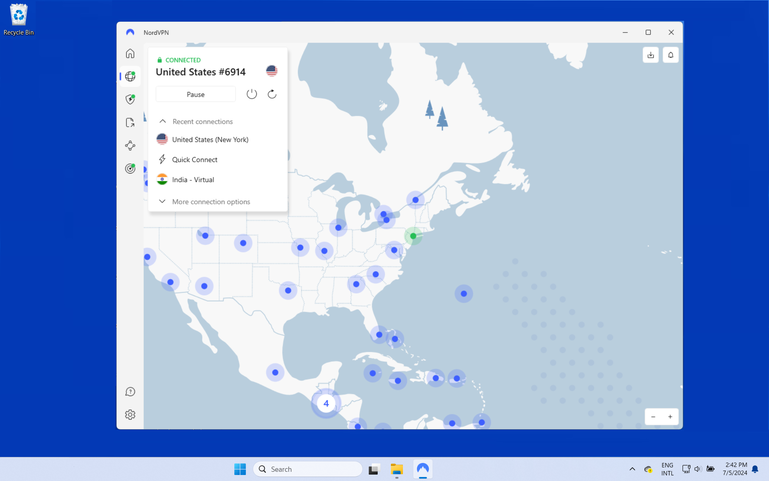 Captura de pantalla de la aplicación NordVPN