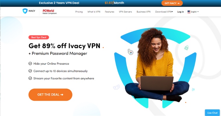 Ivacy VPN kotisivu