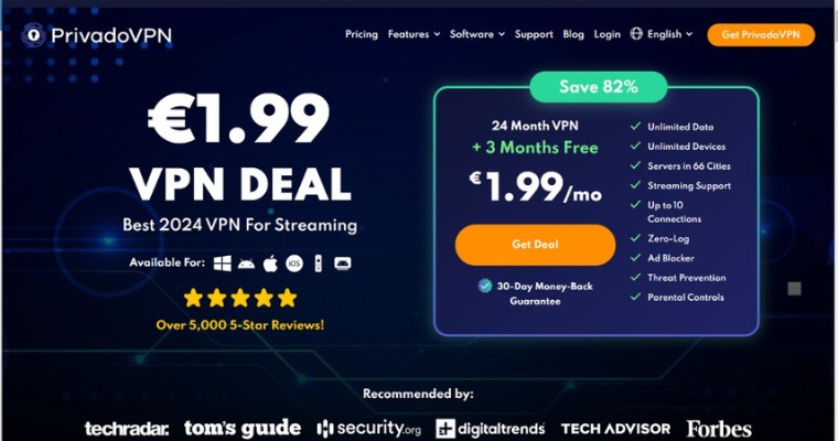 PrivadoVPN kotisivut