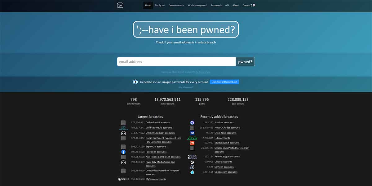 Have I Been Pwned kertoo käyttäjille onko heidän käyttämänsä salasana ollut mukana jossain tietomurrossa