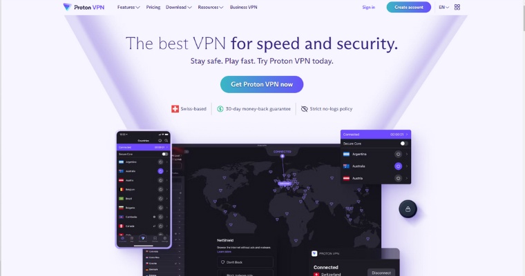 ProtonVPN kotisivu