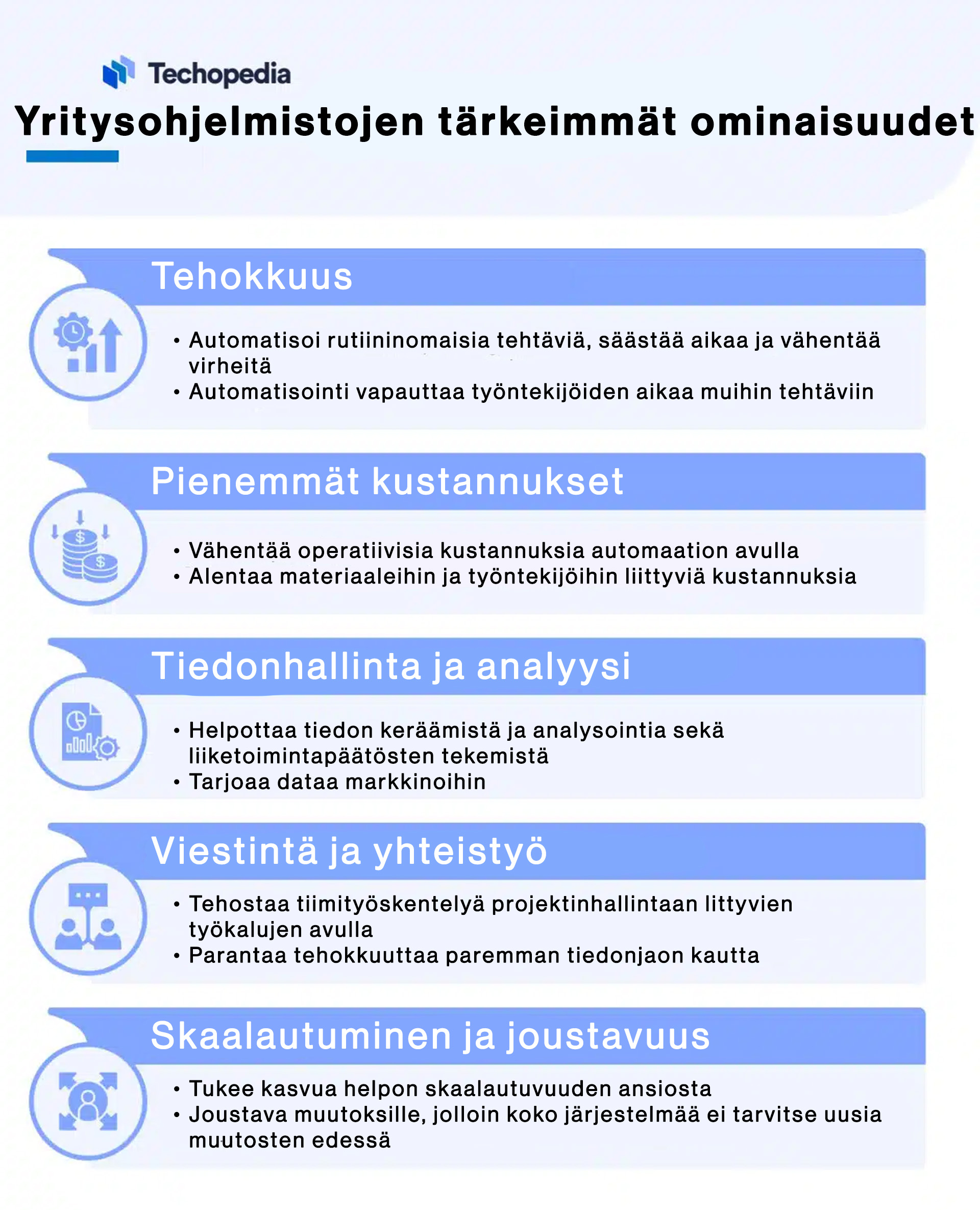 Yritysohjelmistot ja niiden tärkeimmät ominaisuudet ovat muun muassa joustavuus ja tehokkuus