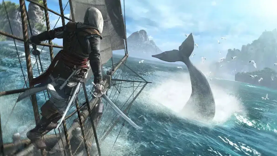 Edward Kenway naviguant en haute mer, l'épée à la main - Source : Ubisoft