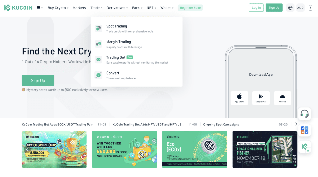 exchange crypto - Kucoin homepage