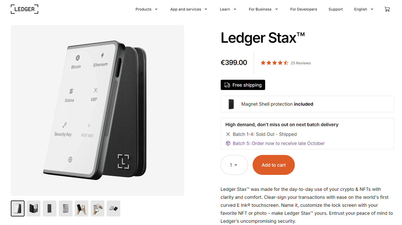 cold wallet - ledger stax