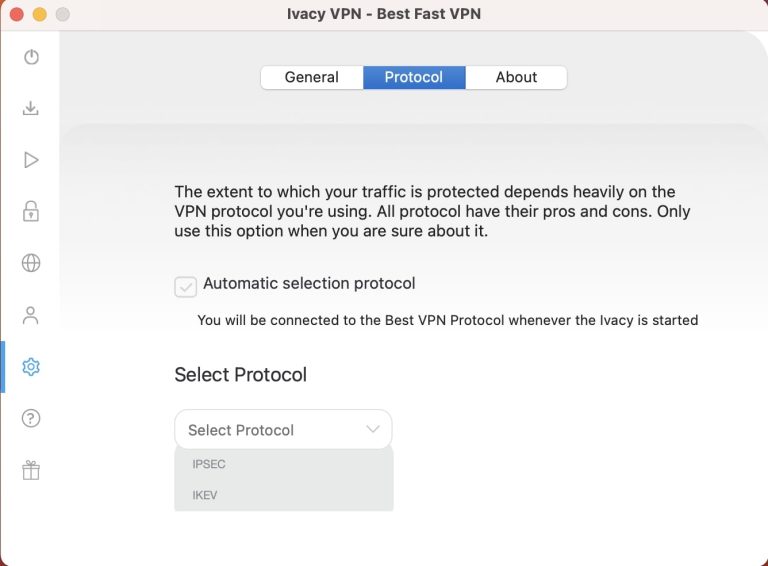 Ivacy VPN 프로토콜 선택