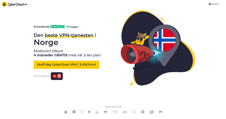 CyberGhost VPN nettside