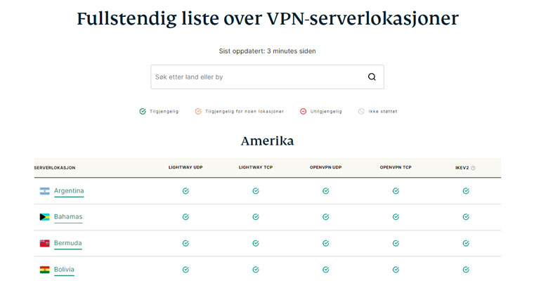 ExpressVPN serverlokasjoner