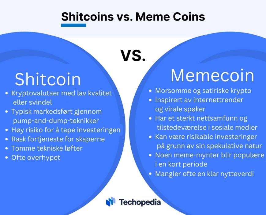 illustrasjon av shitcoins vs meme coins