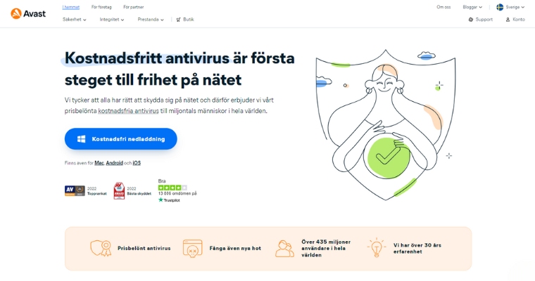 Startsida för Avast antivirus