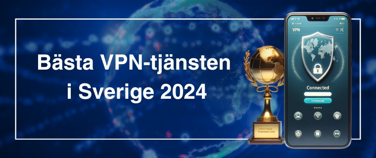 Prisad VPN på mobil brevid text bästa VPN-tjänsten i Sverige 2024