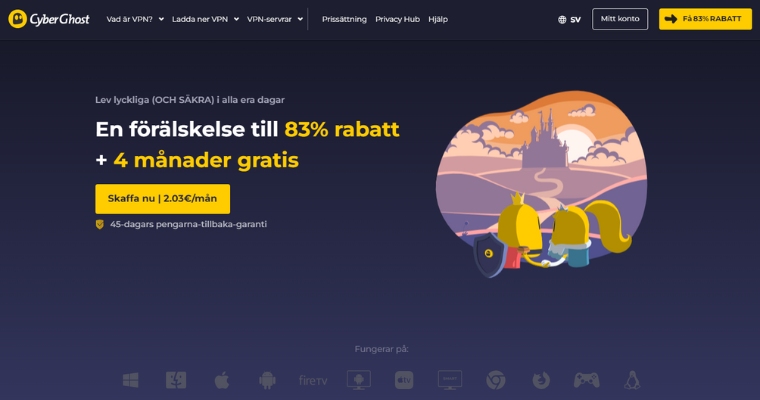 Startsida för Cyberghost VPN i Sverige