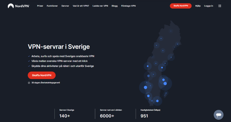 Hemsida för NordVPN Sverige