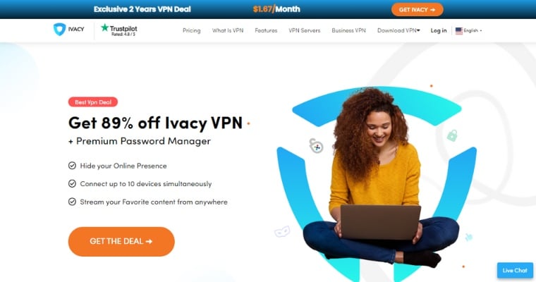 Startsida för Ivacy VPN som svensk användare.