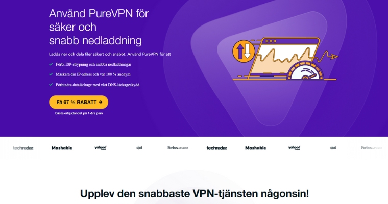 Svensk startsida för PureVPN