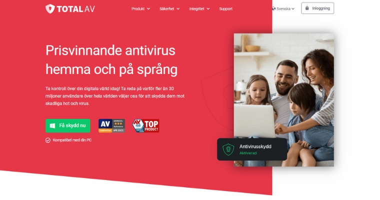 Hemsida för antivirusprogrammet TotalAV