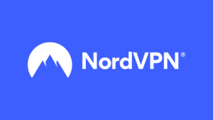 NordVPN logo med blå bakgrund.