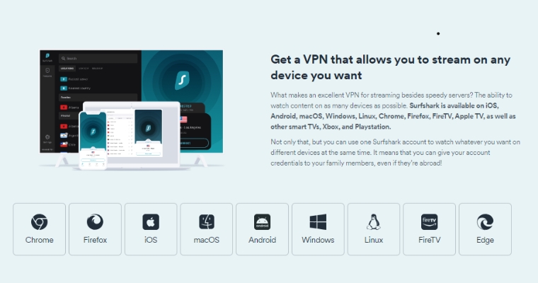 Streaming på olika enheter med Surfshark VPN