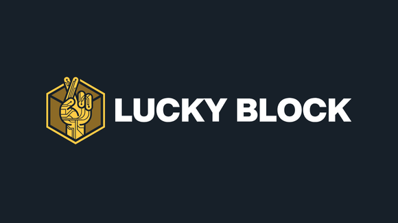 Logo för Lucky Block med svart bakgrund.