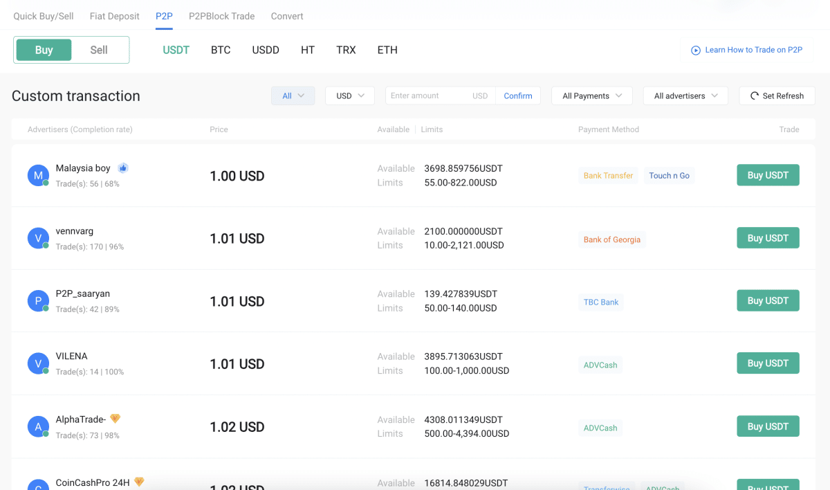 list of p2p crypto exchanges