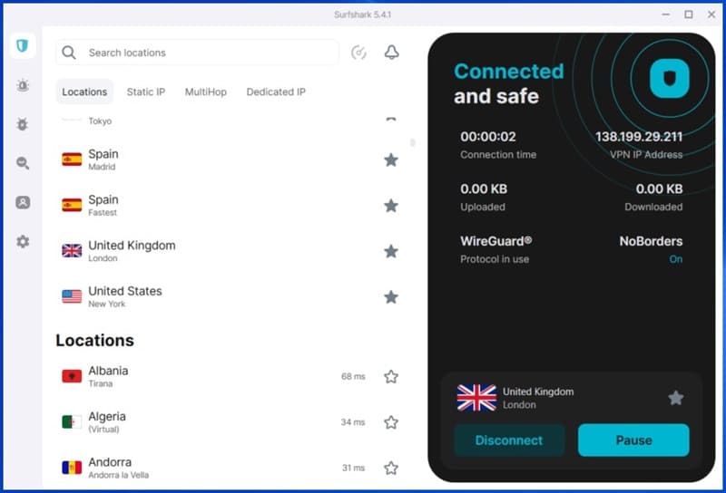 Surfshark VPN with a UK connection