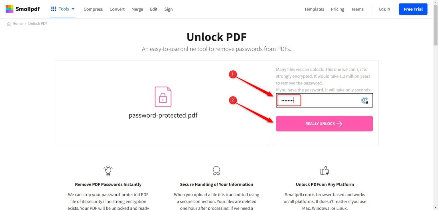 How To Remove A Password From A PDF File 4 Easy Ways 2024   PDF Unlocking On Smallpdf 1536x739 