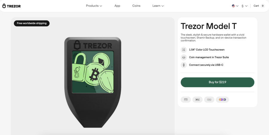 Trezor Model T Cryptocurrency Hardware Wallet for sale online
