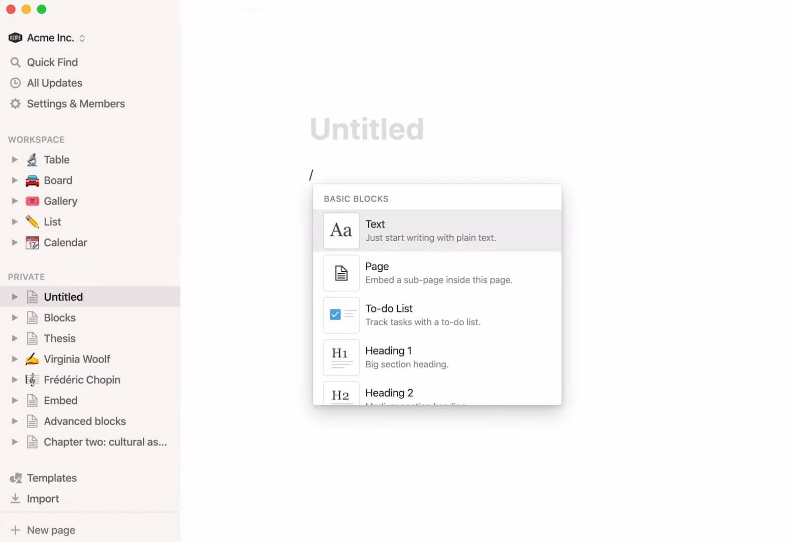 Customize your page with Notion's Blocks