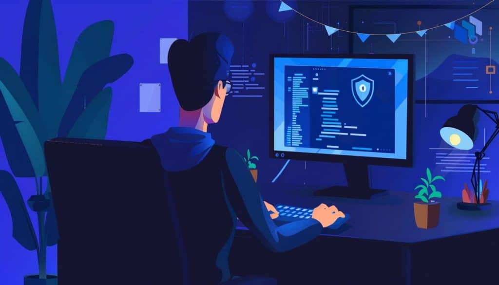 An animated image of a person using a VPN on a computer