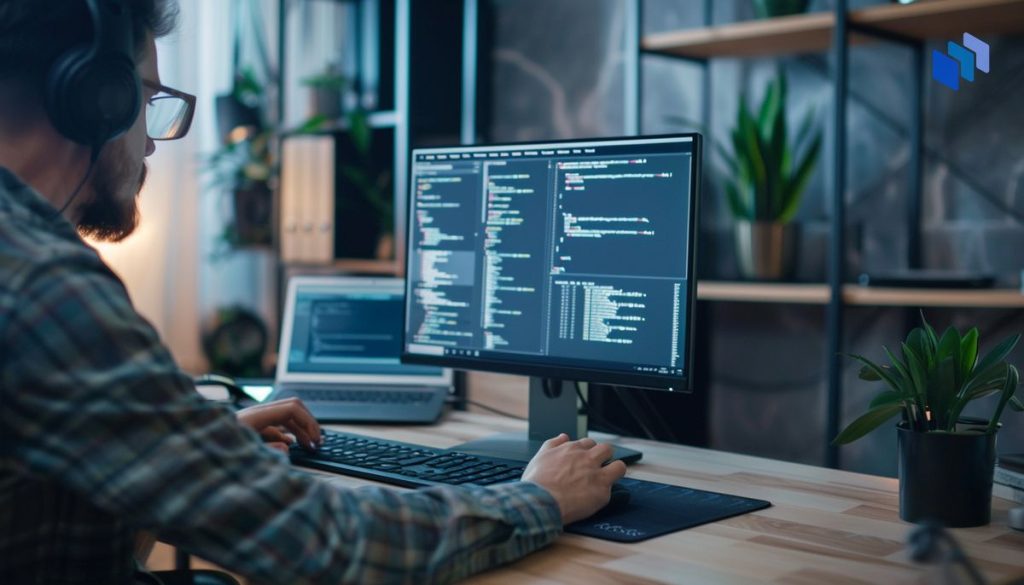 A man coding on a computer