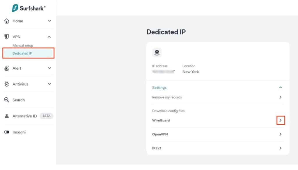 Surfshark's dedicated IP address feature