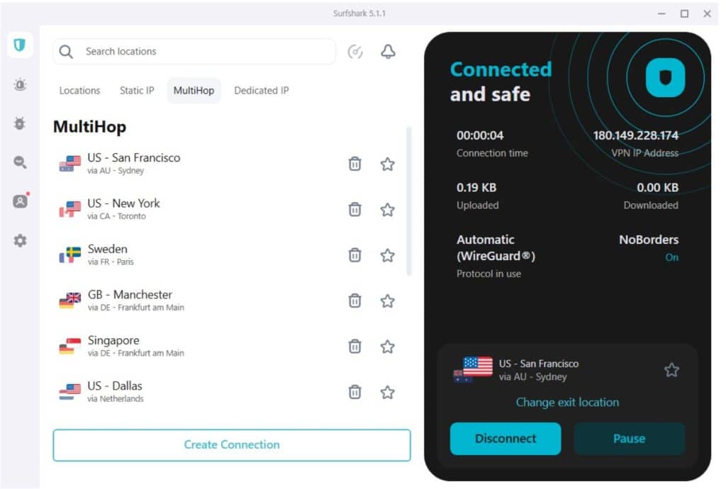 Surfshark's Multihop VPN functionality