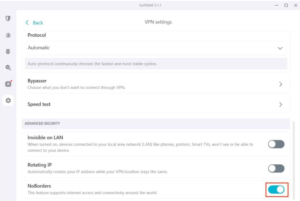 Surfshark's Rotating IP and NoBorders features