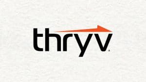 A logo of Thryv