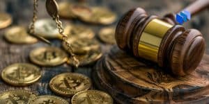 A gavel with Bitcoin