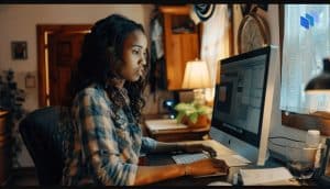 A woman using a computer