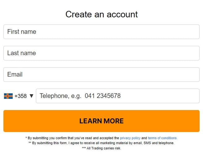 Create an Acccount on Trade V8 Definity