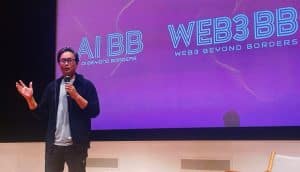 Anndy Lian on stage at Web3BB Tokyo.